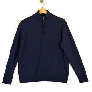Thomas Dean Large Quarter Zip Sweater Blue Mens Merino Wool Blend Preppy